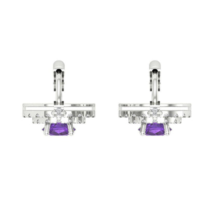 1.63cttw Amethyst Gold-Plated 925 Silver Lever Back Drop Dangle Earrings