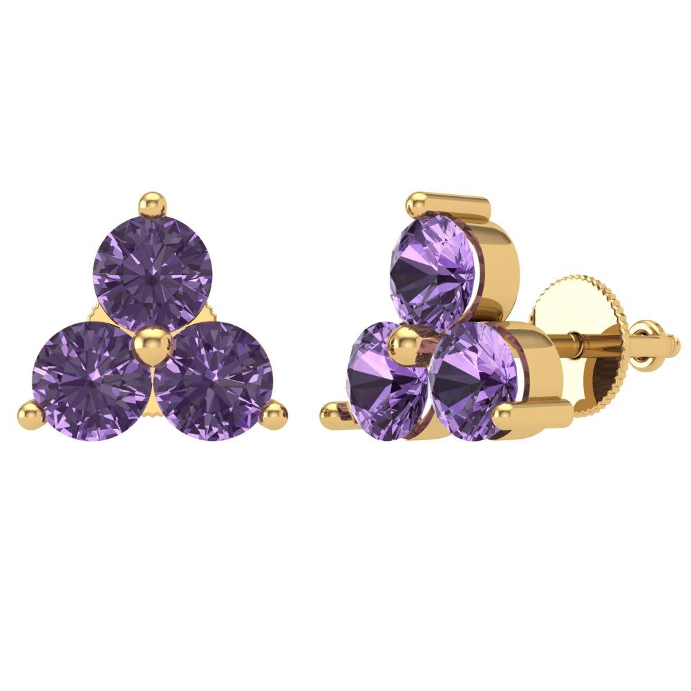 3cttw Alexandrite Gold-Plated 925 Silver Screw Back Stud Earrings
