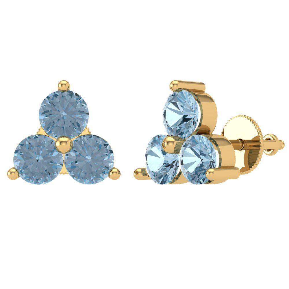 3cttw Aquamarine Gold-Plated 925 Silver Screw Back Stud Earrings