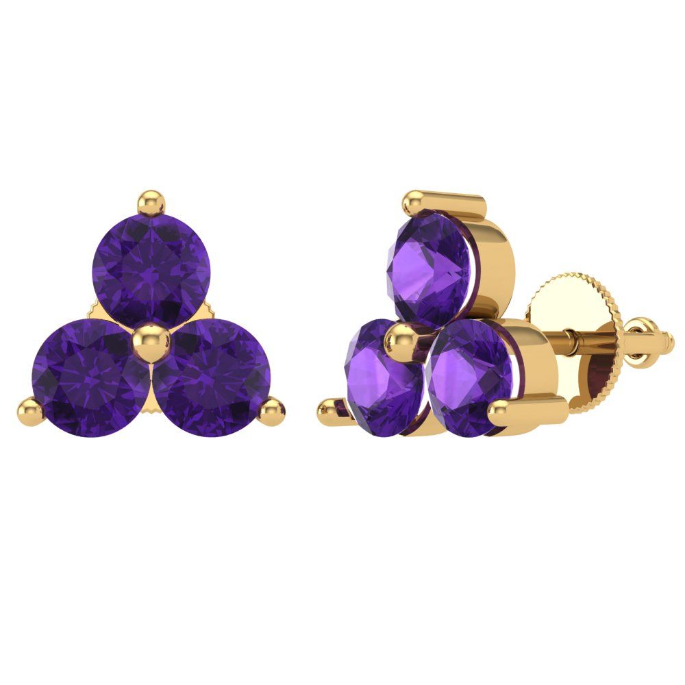 3cttw Amethyst Gold-Plated 925 Silver Screw Back Stud Earrings