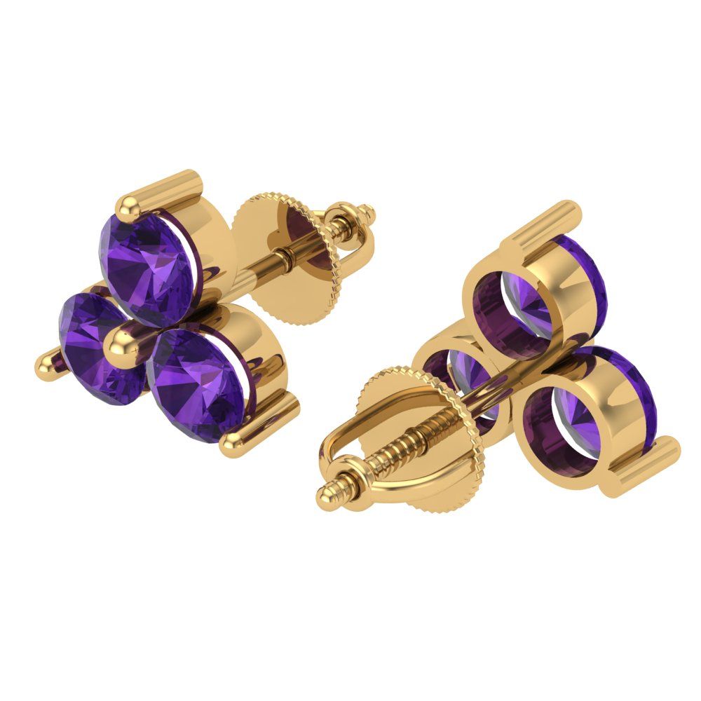 3cttw Amethyst Gold-Plated 925 Silver Screw Back Stud Earrings
