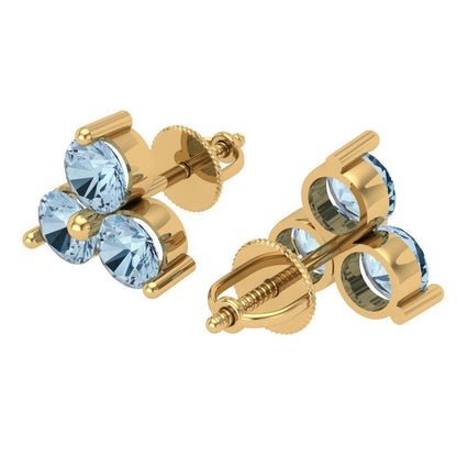3cttw Aquamarine Gold-Plated 925 Silver Screw Back Stud Earrings
