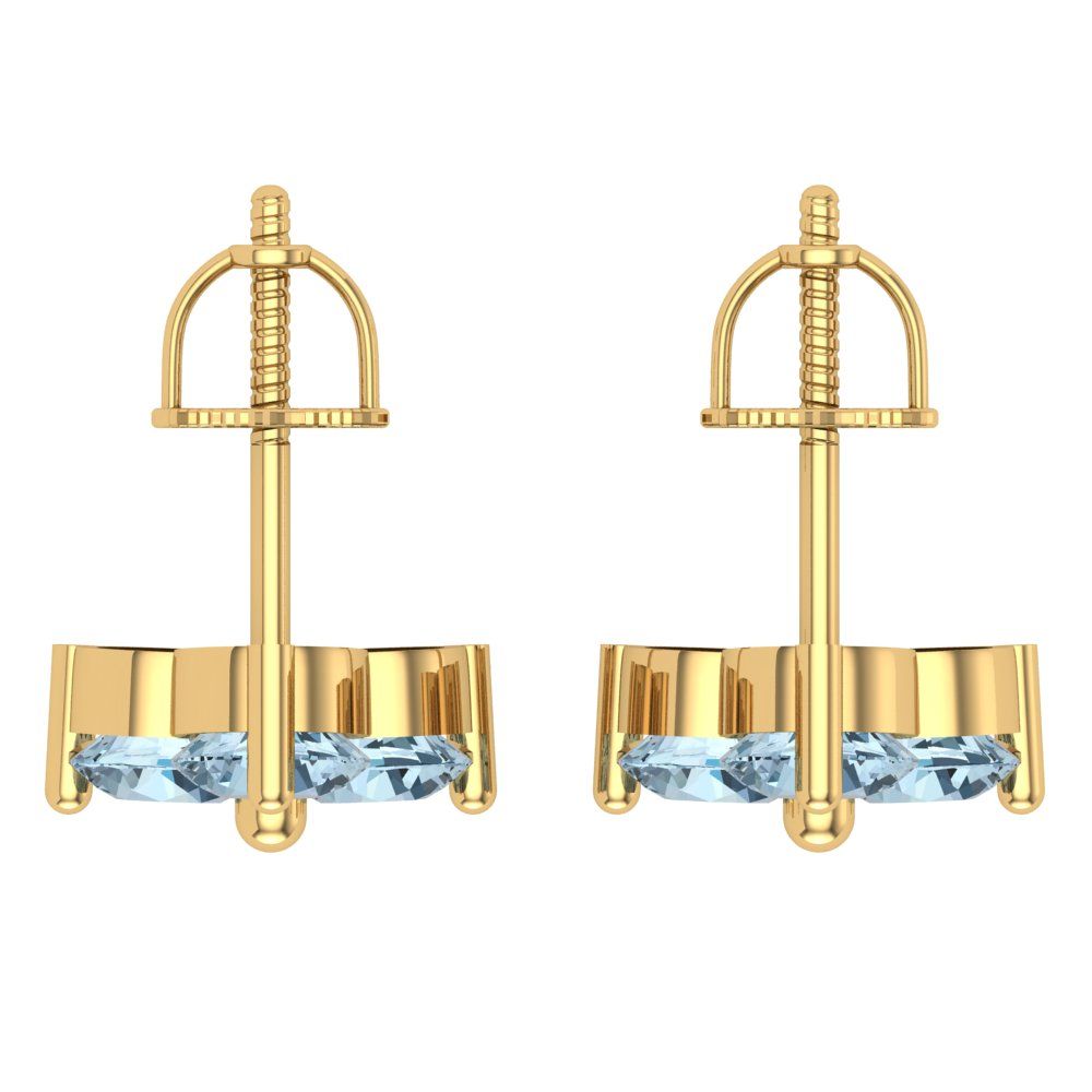 3cttw Aquamarine Gold-Plated 925 Silver Screw Back Stud Earrings