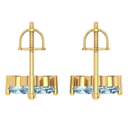 3cttw Aquamarine Gold-Plated 925 Silver Screw Back Stud Earrings