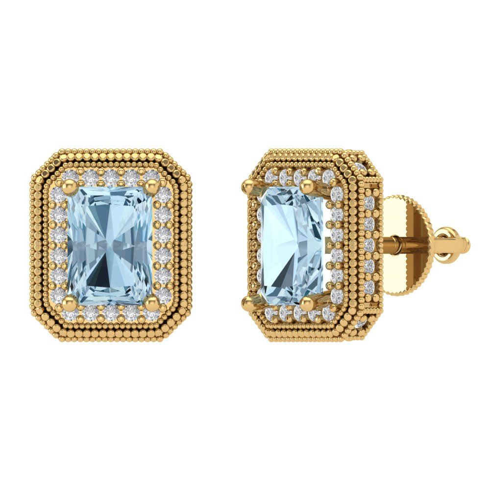 2.44cttw Aquamarine Gold-Plated 925 Silver Screw Back Stud Earrings