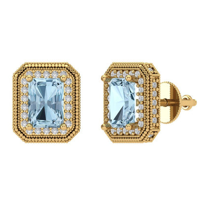 2.44cttw Aquamarine Gold-Plated 925 Silver Screw Back Stud Earrings