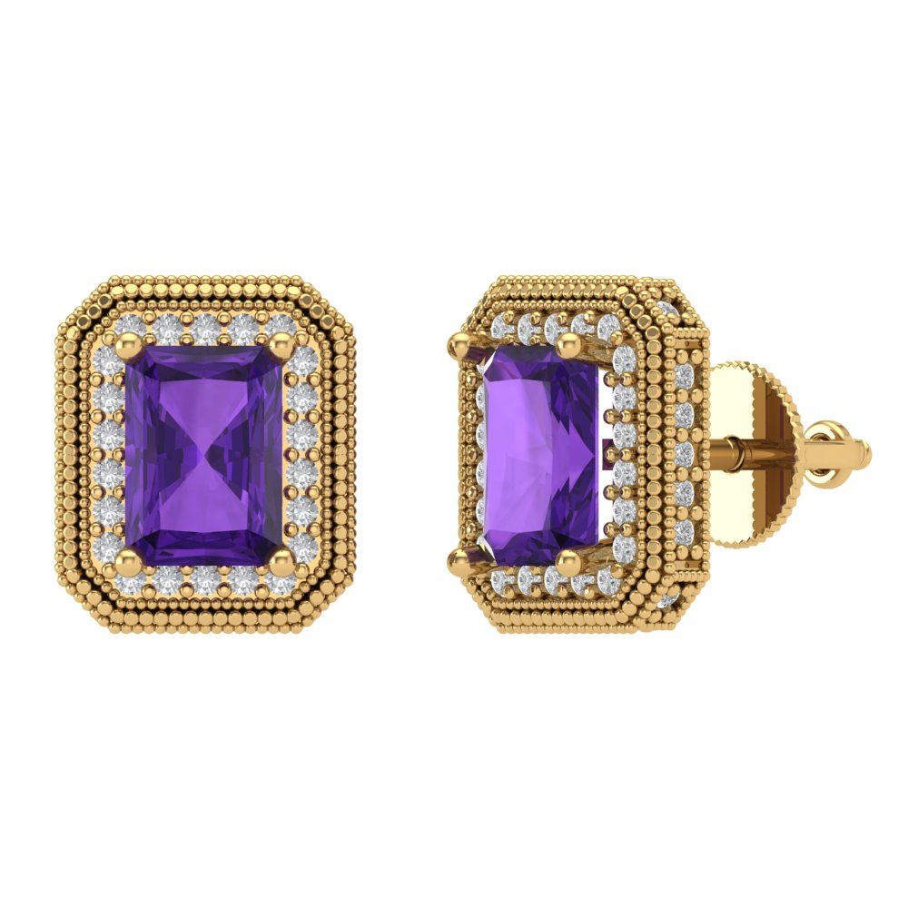 2.44cttw Amethyst Gold-Plated 925 Silver Screw Back Stud Earrings