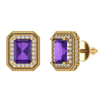 2.44cttw Amethyst Gold-Plated 925 Silver Screw Back Stud Earrings