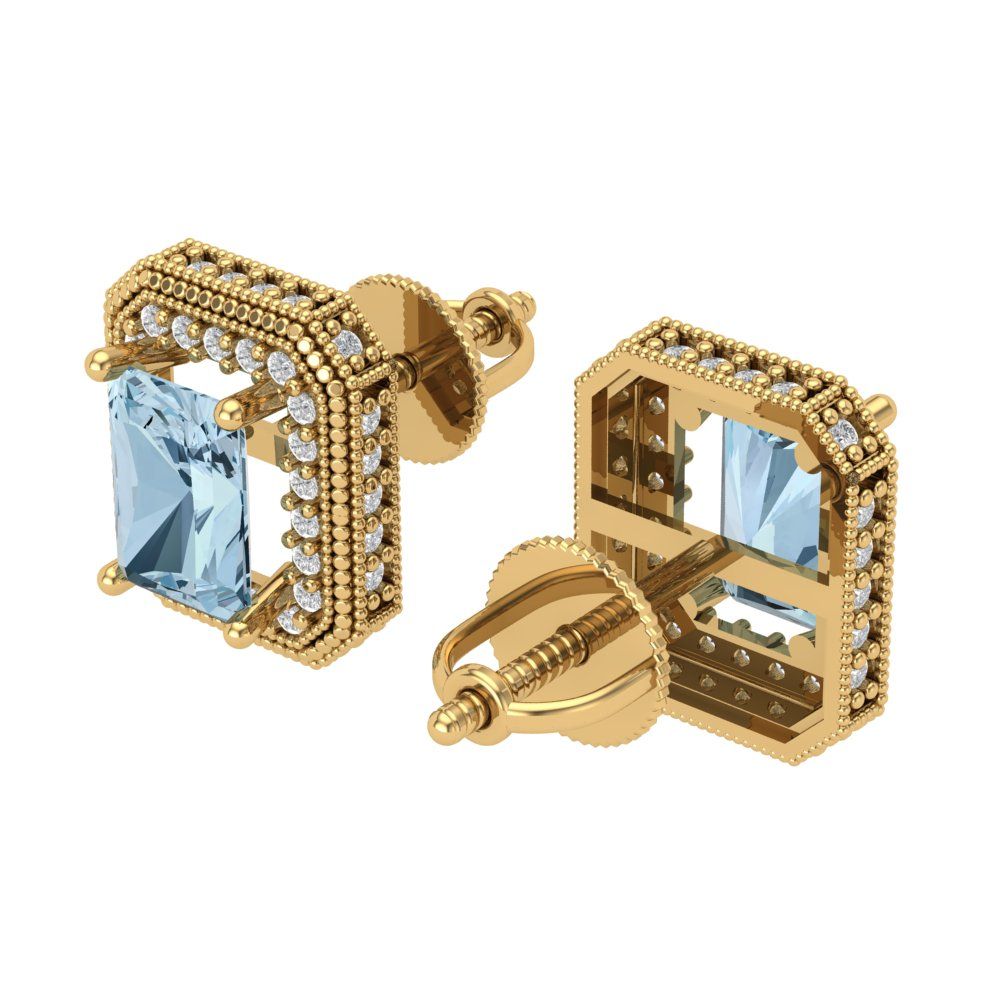 2.44cttw Aquamarine Gold-Plated 925 Silver Screw Back Stud Earrings
