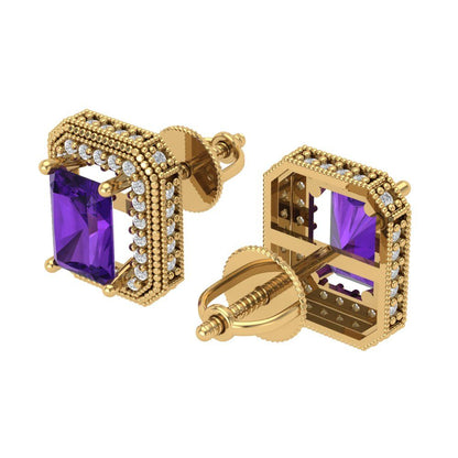 2.44cttw Amethyst Gold-Plated 925 Silver Screw Back Stud Earrings
