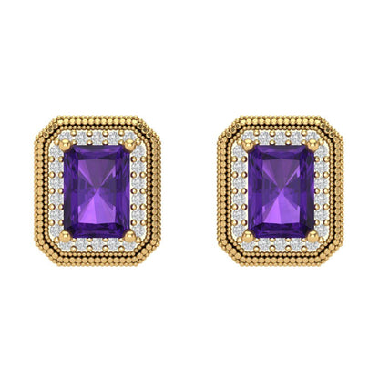 2.44cttw Amethyst Gold-Plated 925 Silver Screw Back Stud Earrings