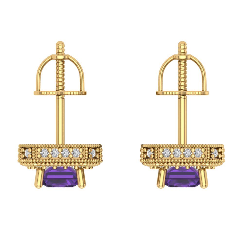 2.44cttw Amethyst Gold-Plated 925 Silver Screw Back Stud Earrings