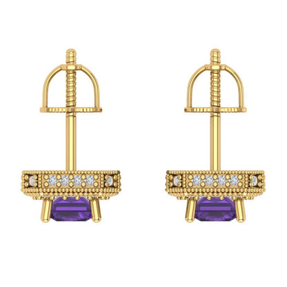 2.44cttw Amethyst Gold-Plated 925 Silver Screw Back Stud Earrings
