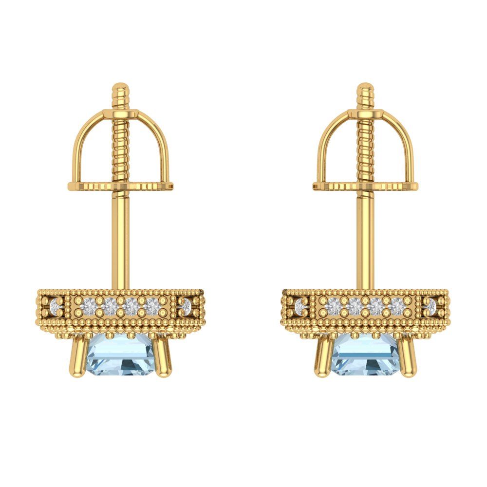 2.44cttw Aquamarine Gold-Plated 925 Silver Screw Back Stud Earrings