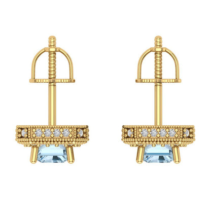 2.44cttw Aquamarine Gold-Plated 925 Silver Screw Back Stud Earrings
