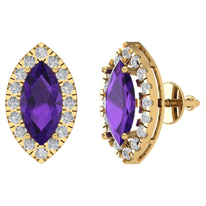 3.8cttw Amethyst Gold-Plated 925 Silver Screw Back Stud Earrings