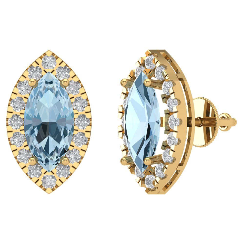 3.8cttw Aquamarine Gold-Plated 925 Silver Screw Back Stud Earrings