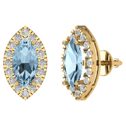 3.8cttw Aquamarine Gold-Plated 925 Silver Screw Back Stud Earrings