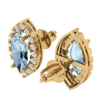 3.8cttw Aquamarine Gold-Plated 925 Silver Screw Back Stud Earrings