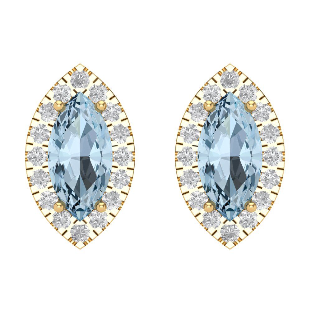 3.8cttw Aquamarine Gold-Plated 925 Silver Screw Back Stud Earrings