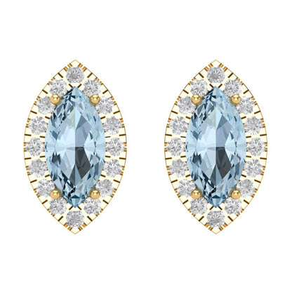 3.8cttw Aquamarine Gold-Plated 925 Silver Screw Back Stud Earrings
