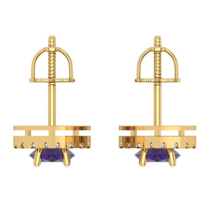 3.8cttw Amethyst Gold-Plated 925 Silver Screw Back Stud Earrings
