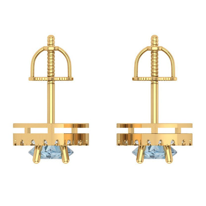 3.8cttw Aquamarine Gold-Plated 925 Silver Screw Back Stud Earrings