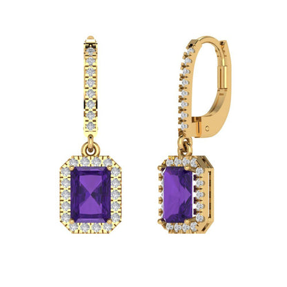 5.8072cttw Amethyst Gold-Plated 925 Silver Lever Back Drop Dangle Earrings