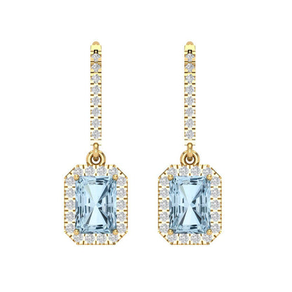5.8072cttw Aquamarine Gold-Plated 925 Silver Lever Back Drop Dangle Earrings