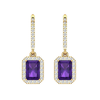 5.8072cttw Amethyst Gold-Plated 925 Silver Lever Back Drop Dangle Earrings