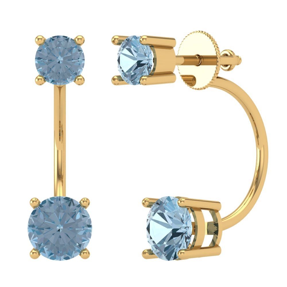 3cttw Aquamarine Gold-Plated 925 Silver Screw Back Stud Earrings