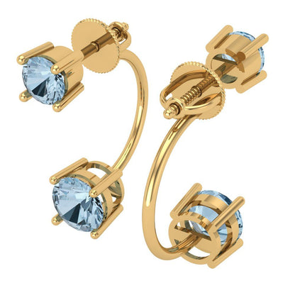 3cttw Aquamarine Gold-Plated 925 Silver Screw Back Stud Earrings