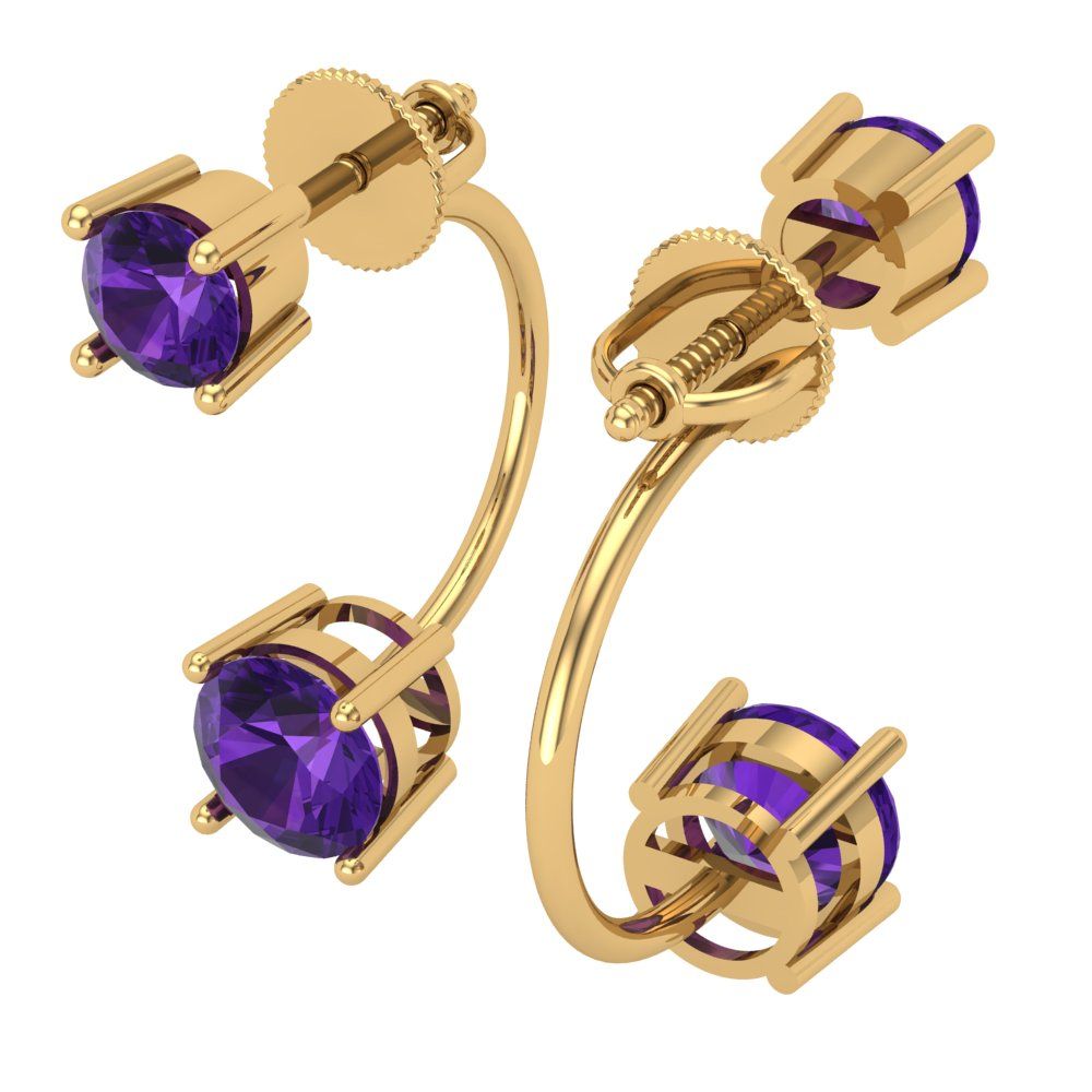 3cttw Amethyst Gold-Plated 925 Silver Screw Back Stud Earrings