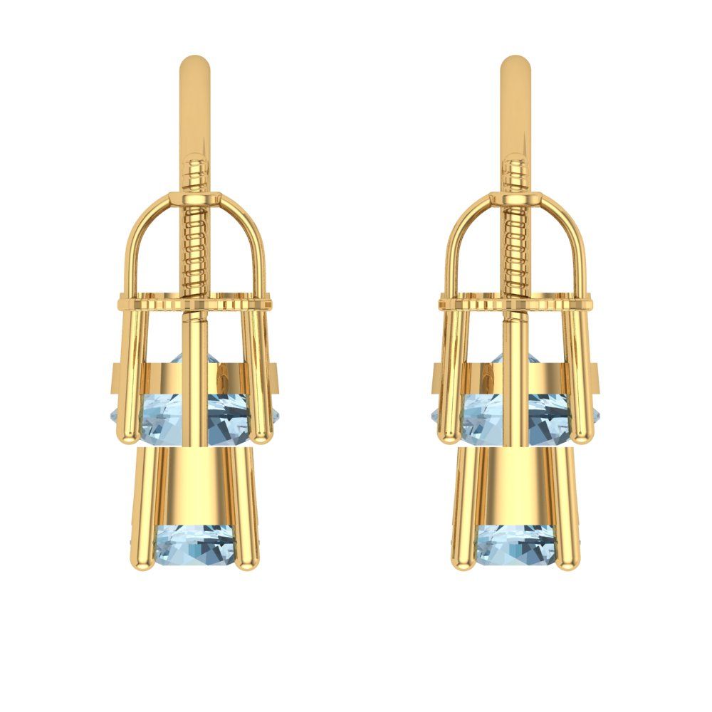 3cttw Aquamarine Gold-Plated 925 Silver Screw Back Stud Earrings