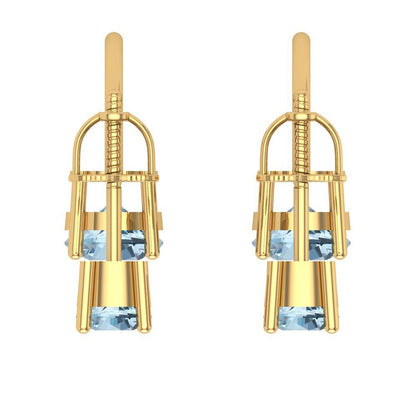 3cttw Aquamarine Gold-Plated 925 Silver Screw Back Stud Earrings