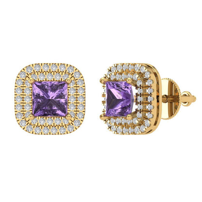 1.96cttw Alexandrite Gold-Plated 925 Silver Screw Back Stud Earrings