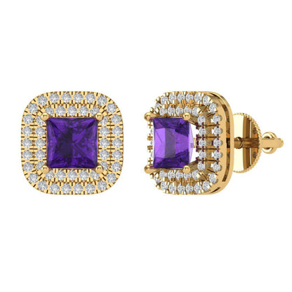 1.96cttw Amethyst Gold-Plated 925 Silver Screw Back Stud Earrings