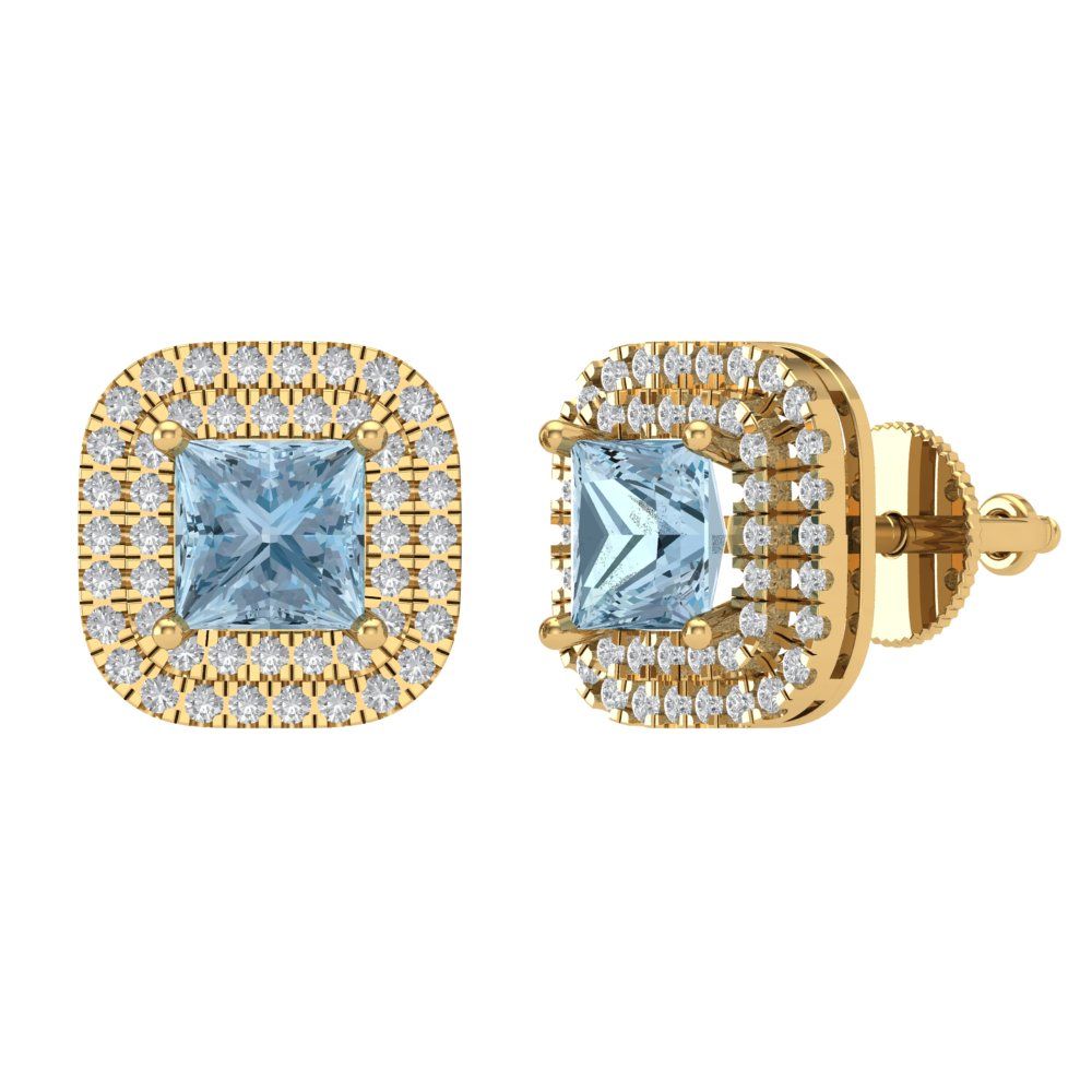 1.96cttw Aquamarine Gold-Plated 925 Silver Screw Back Stud Earrings