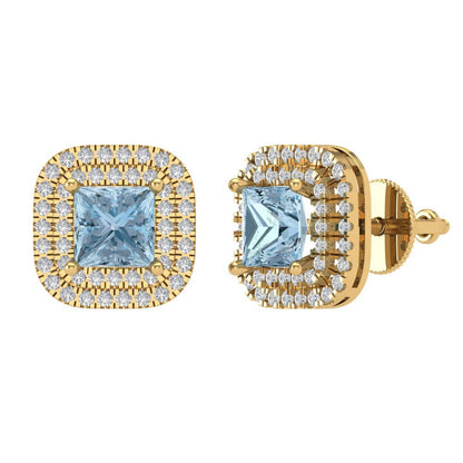 1.96cttw Aquamarine Gold-Plated 925 Silver Screw Back Stud Earrings