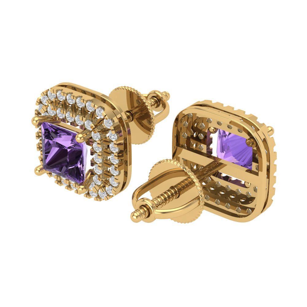 1.96cttw Alexandrite Gold-Plated 925 Silver Screw Back Stud Earrings