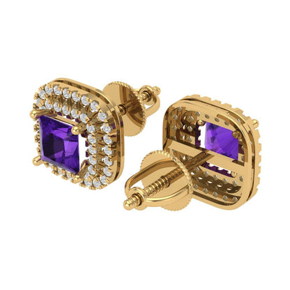1.96cttw Amethyst Gold-Plated 925 Silver Screw Back Stud Earrings