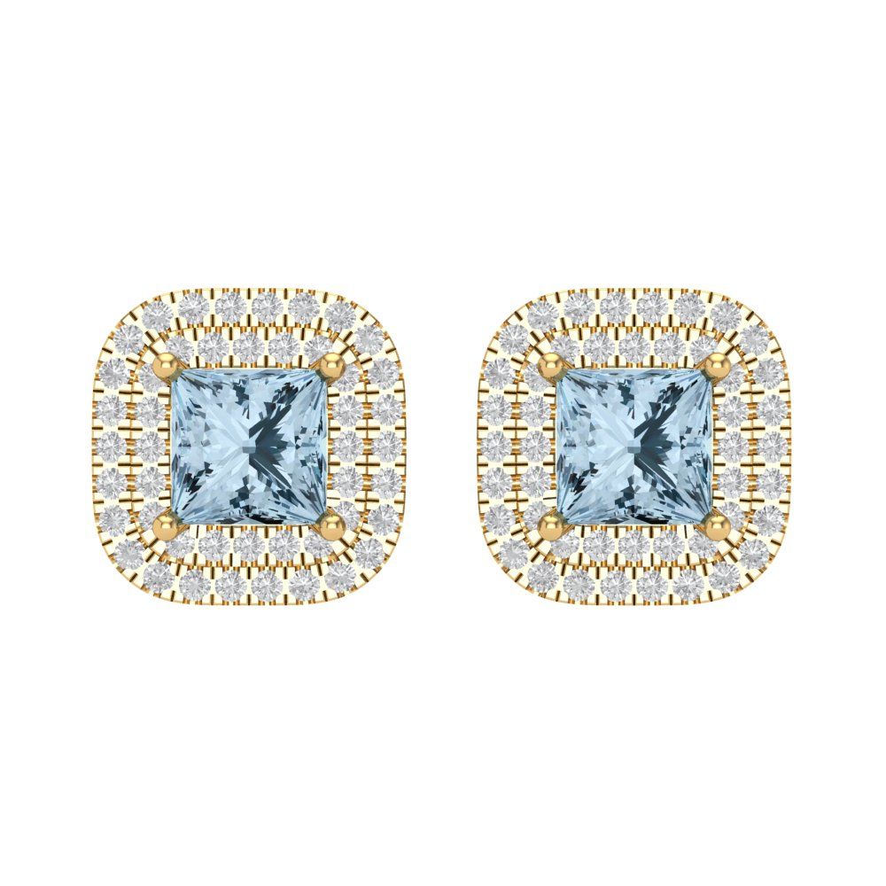 1.96cttw Aquamarine Gold-Plated 925 Silver Screw Back Stud Earrings