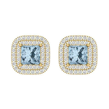 1.96cttw Aquamarine Gold-Plated 925 Silver Screw Back Stud Earrings