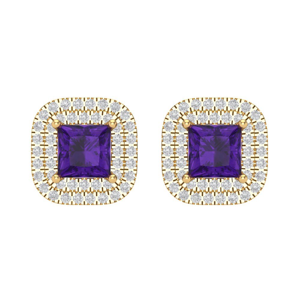1.96cttw Amethyst Gold-Plated 925 Silver Screw Back Stud Earrings