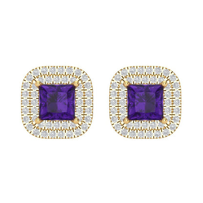 1.96cttw Amethyst Gold-Plated 925 Silver Screw Back Stud Earrings