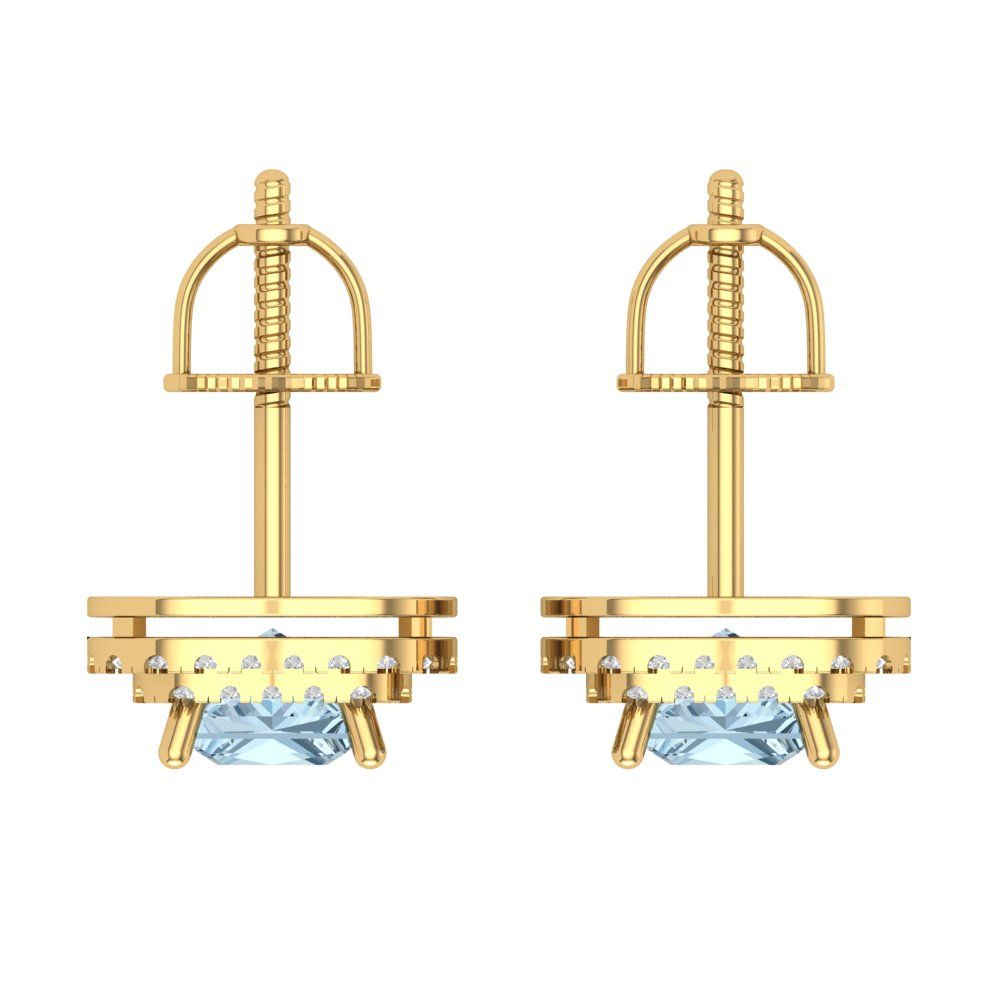 1.96cttw Aquamarine Gold-Plated 925 Silver Screw Back Stud Earrings