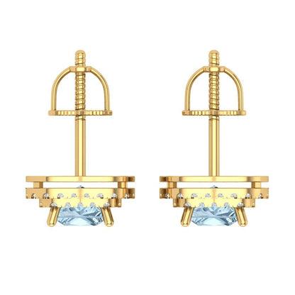 1.96cttw Aquamarine Gold-Plated 925 Silver Screw Back Stud Earrings
