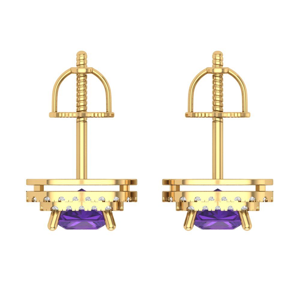 1.96cttw Amethyst Gold-Plated 925 Silver Screw Back Stud Earrings