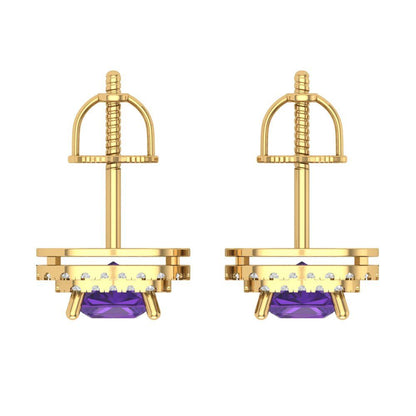 1.96cttw Amethyst Gold-Plated 925 Silver Screw Back Stud Earrings