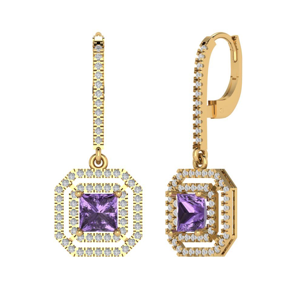 2.8174cttw Alexandrite Gold-Plated 925 Silver Lever Back Drop Dangle Earrings